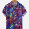 Men DJ Shirts | Men'S Rainbow Cocks Casual Print Shirt Purple