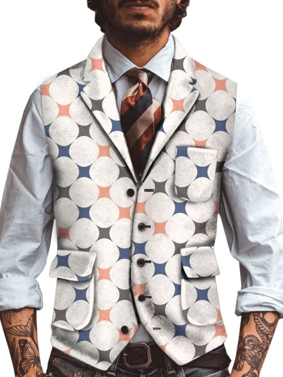 Men TH Vest | Men'S Retro Versatile Geometric Print Casual Vest Photo Color