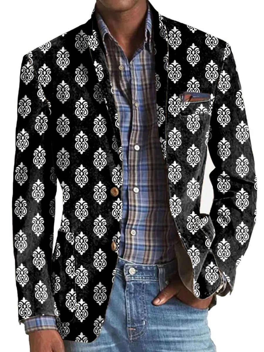 Men BXL Print Jacket | Men'S Pellis Print Pocket Casual Blazer Black