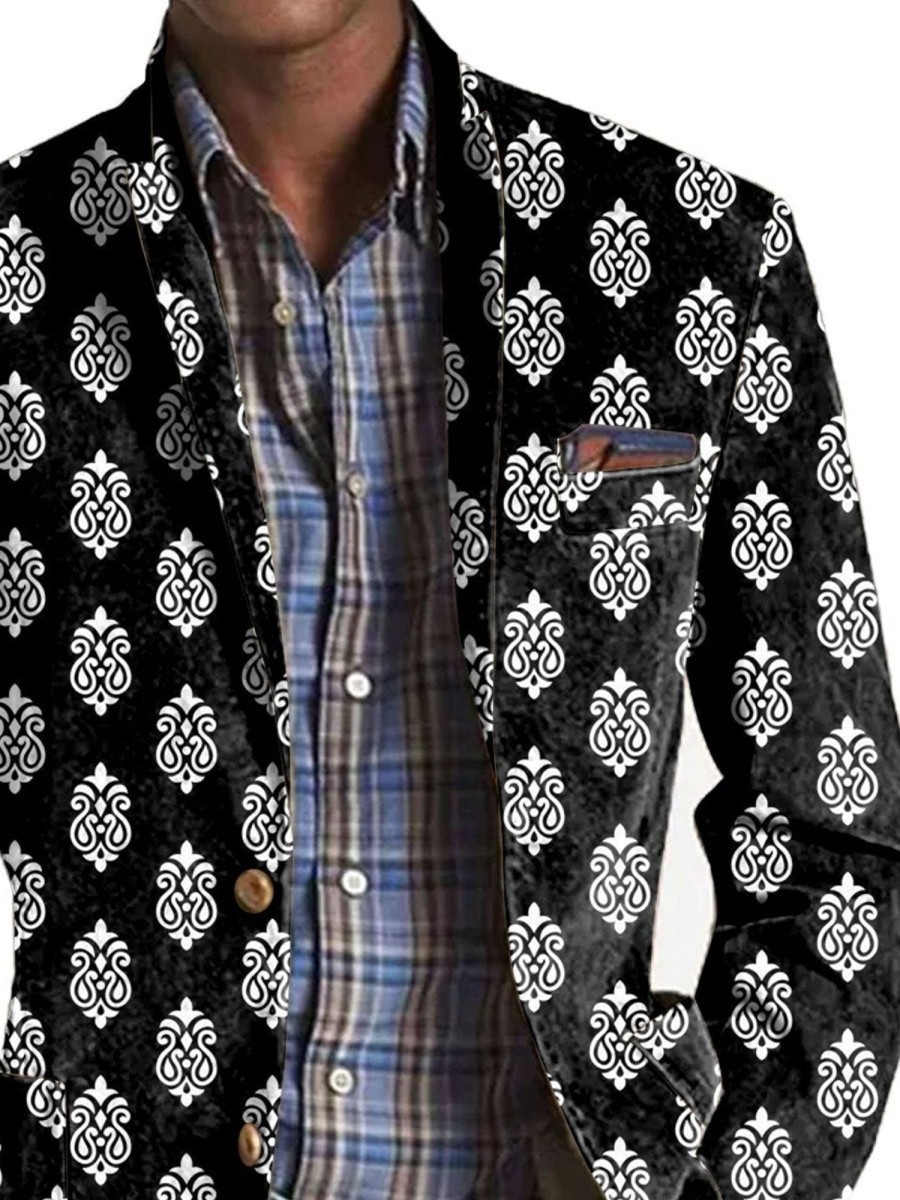 Men BXL Print Jacket | Men'S Pellis Print Pocket Casual Blazer Black