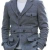 Men DJ Jacket | Lapel Three-Pocket Lace-Up Vintage Woolen Blazer Gray