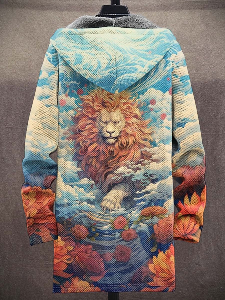 Men BXL Print Jacket | Men'S Casual Rescue Animal Lion Art Painted Zip Hooded Fleece Jacket Orange