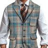 Men BXL Vest | Men'S Wool Plaid Printed Casual Multi-Pocket Vest Blue