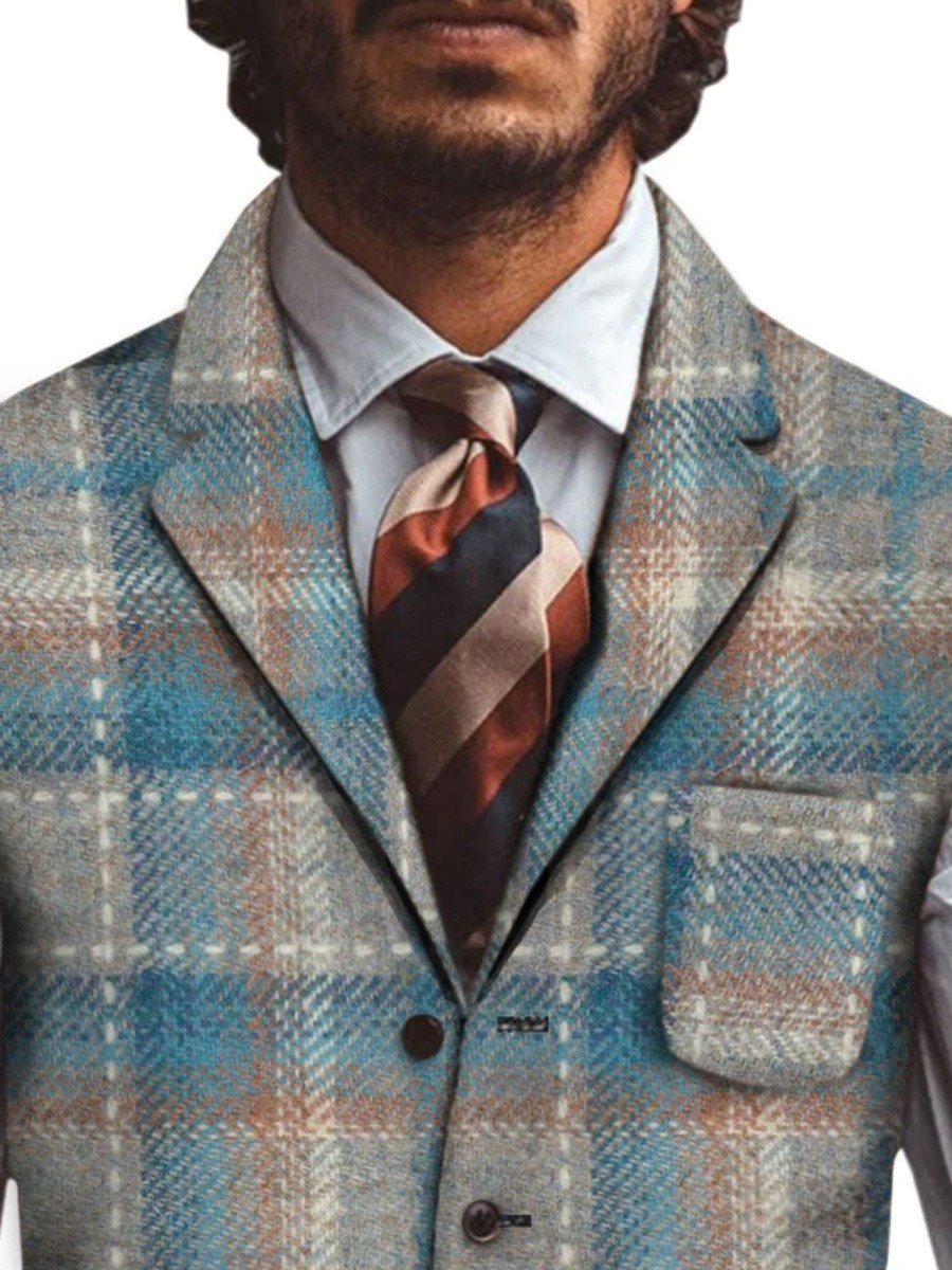 Men BXL Vest | Men'S Wool Plaid Printed Casual Multi-Pocket Vest Blue