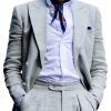 Men BXL Jacket | Men'S Cotton And Linen Double-Breasted Pocket Casual Blazer Gray Blue