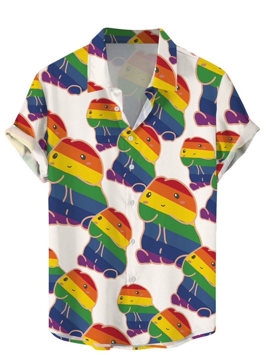 Men DJ Shirts | Colorful Cocks Lgbt Print Casual Short-Sleeved Shirt Photo Color