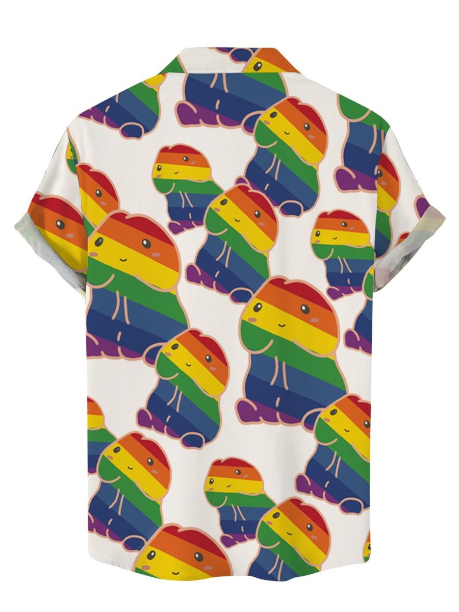 Men DJ Shirts | Colorful Cocks Lgbt Print Casual Short-Sleeved Shirt Photo Color