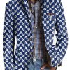 Men DJ Print Jacket | Vintage And White Geometric Print Three-Pocket Lapel Casual Blazer Blue