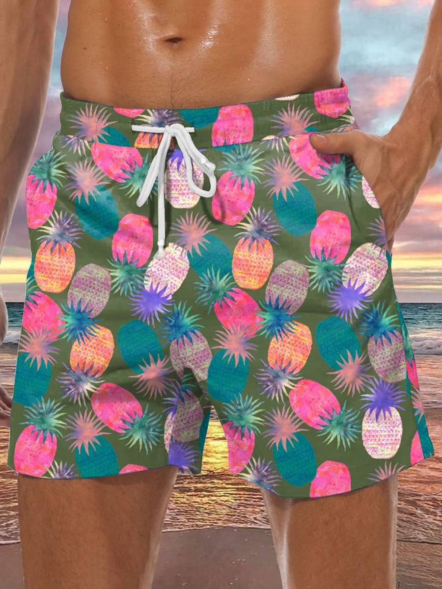 Men GYJ Shorts | Colorful Pineapple Print Drawstring Track Shorts Photo Color