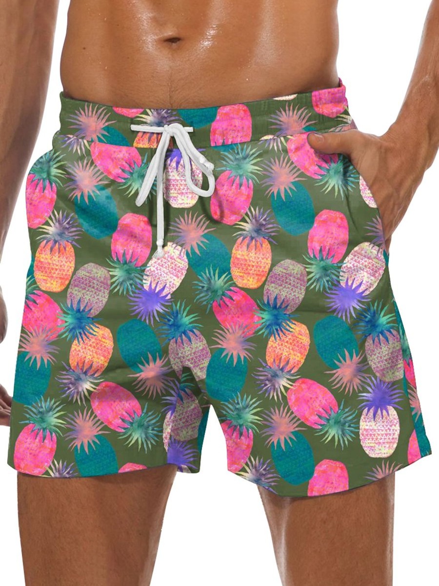 Men GYJ Shorts | Colorful Pineapple Print Drawstring Track Shorts Photo Color