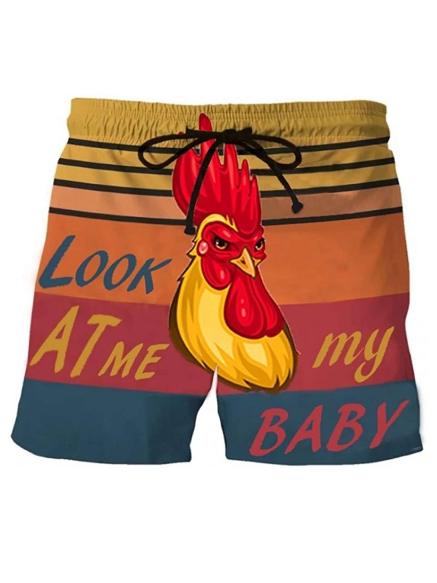 Men DJ Bottoms | Look At My Baby Print Pocket Shorts Orange