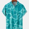 Men HLJ Shirts | Ocean Water Print Casual Short Sleeve Shirt Light Blue