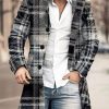 Men DJ Print Jacket | Stand-Collar Single-Breasted Classic Plaid Print Double-Pocket Wool Coat Black