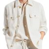 Men BXL Casual Shirts | Men'S Solid Color Cotton And Linen Pocket Long Sleeve Shirt White