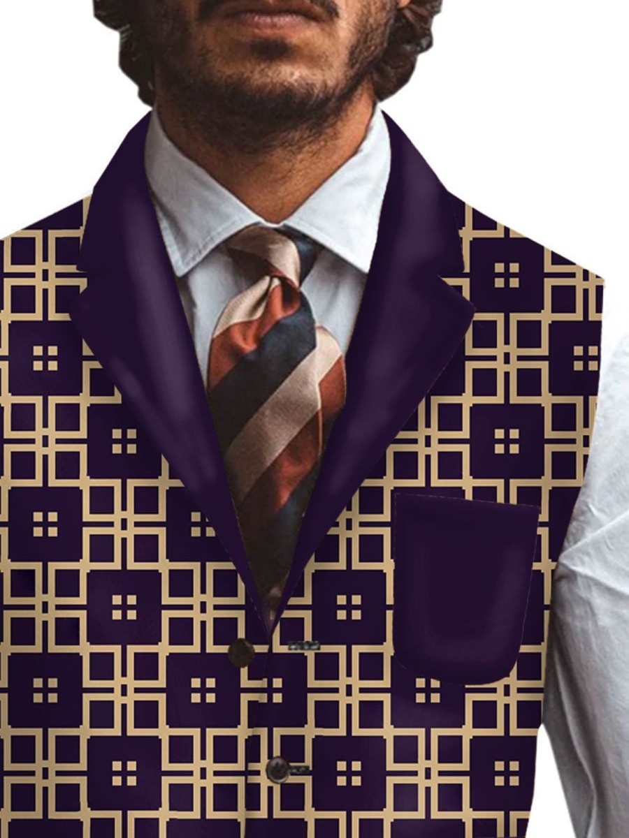 Men BXL Vest | Men'S Retro Geometric Print Multi-Pocket Casual Vest Purple