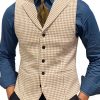 Men QMY Shirts | Mens Vintage Houndstooth Lapel Vest Beige