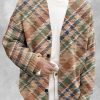 Men DJ Print Cardigan | Retro Large Plaid Printed Single-Breasted Casual Knitted Cardigan Khaki