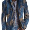 Men DJ Print Jacket | Vintage Printed Lapel Single-Breasted Casual Blazer Navy