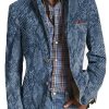 Men DJ Print Jacket | Vintage Animal Skin Print 3-Pocket Casual Lapel Blazer Navy