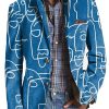 Men TH Print Jacket | Men'S Retro Abstract Face Print Pocket Casual Blazer Blue