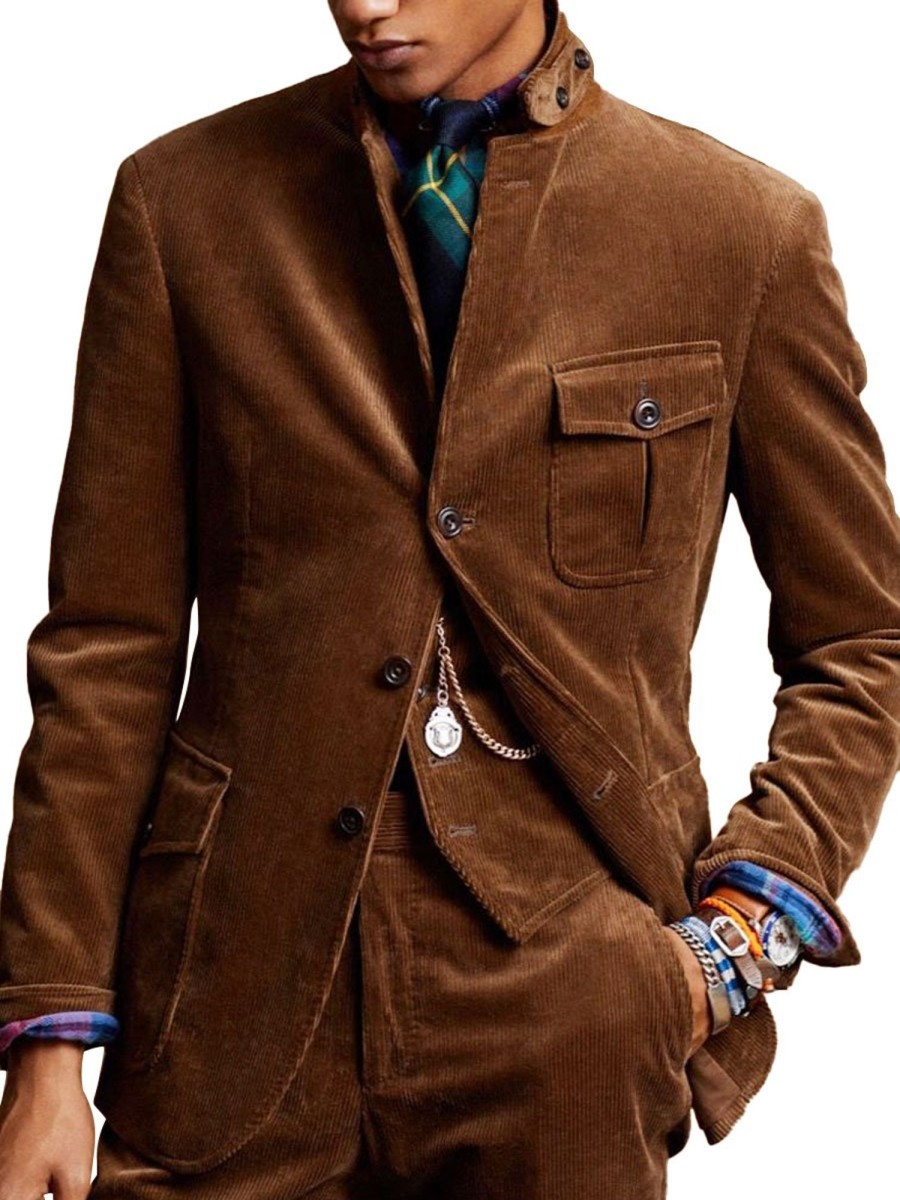 Men BXL Jacket | Retro Solid Color Corduroy Multi-Pocket Casual Jacket Blazer Brown