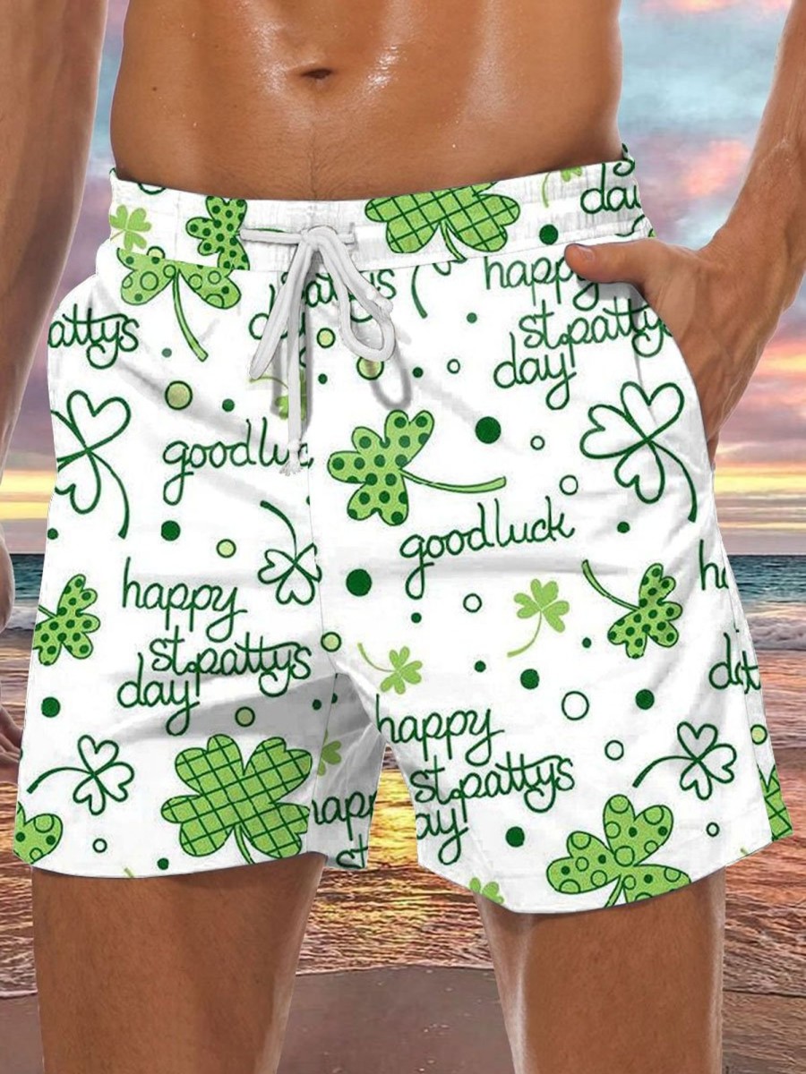 Men BXL Bottoms | St. Patrick'S Day Goodluck Printed Casual Shorts Green