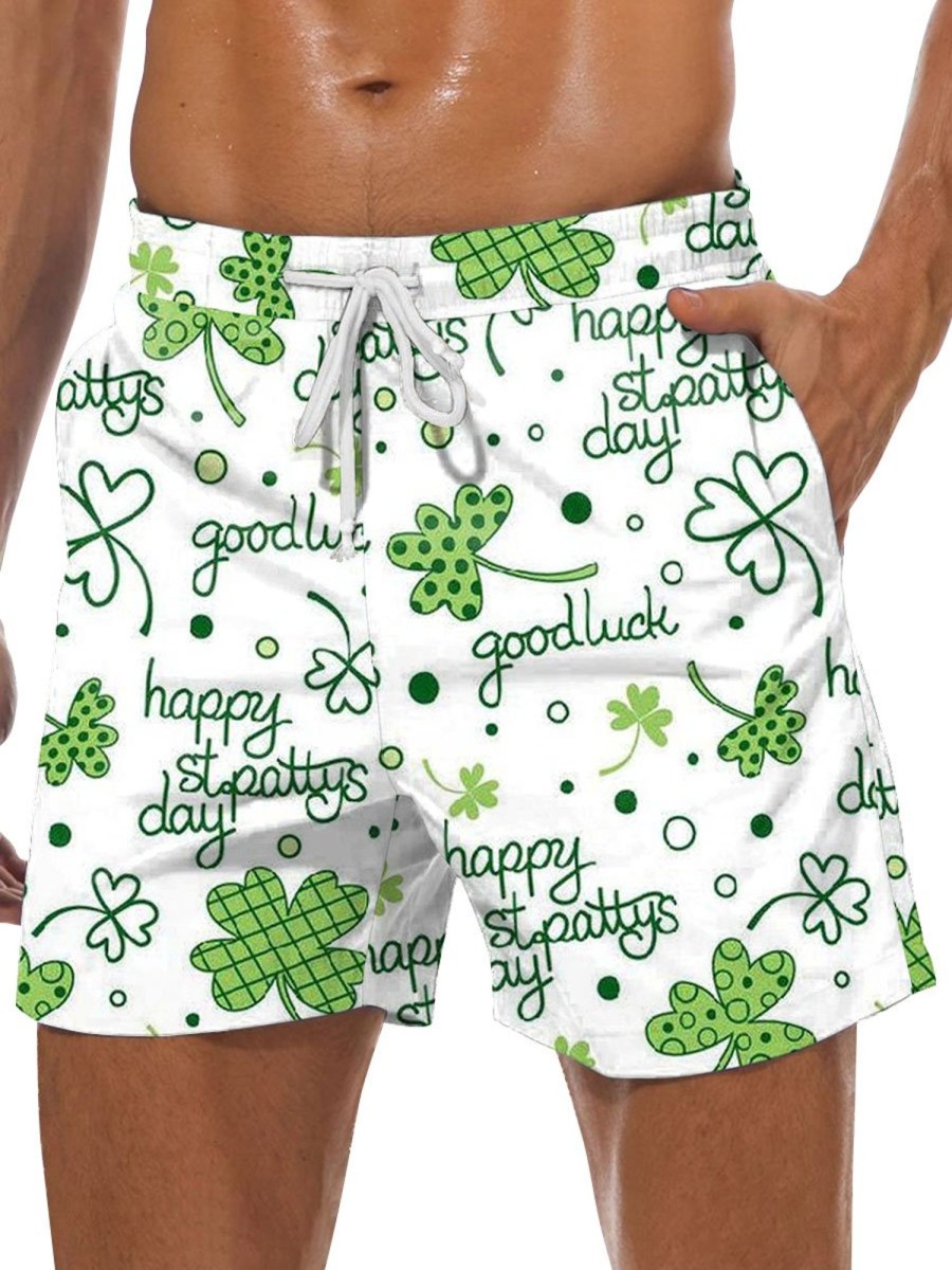 Men BXL Bottoms | St. Patrick'S Day Goodluck Printed Casual Shorts Green