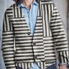 Men DJ Print Cardigan | Retro Line Print V-Neck Casual Knitted Cardigan Photo Color