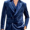 Men BXL Jacket | Men'S Vintage Solid Velvet Double Breasted Pocket Casual Blazer Royal Blue