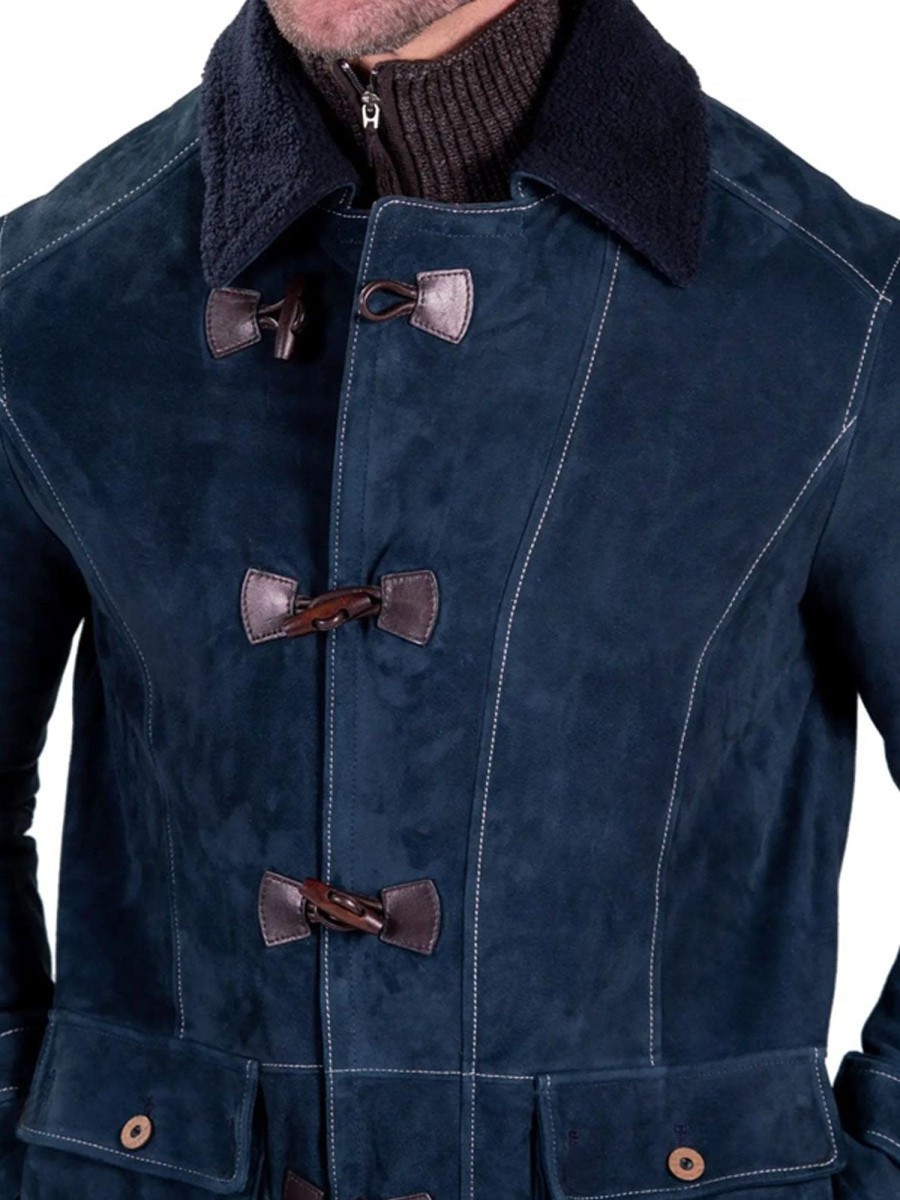 Men DJ Jacket | Lapel Single-Breasted Double-Pocket Suede Thermal Jacket Navy