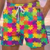 Men GYJ Shorts | Men'S Colorful Puzzle Print Casual Shorts Photo Color