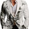 Men BXL Jacket | Men'S Multi-Pocket Retro Ink Print Casual Blazer Photo Color