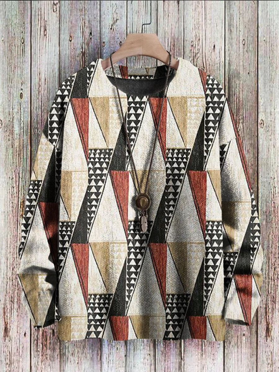 Men GYJ Print Sweater | Men'S Geometric Print Crew Neck Knitted Pullover Sweater Photo Color