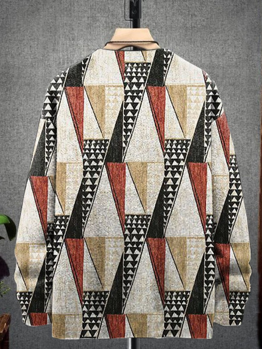 Men GYJ Print Sweater | Men'S Geometric Print Crew Neck Knitted Pullover Sweater Photo Color