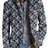 Men BXL Print Jacket | Men'S Geometric Print Pocket Casual Blazer Navy Blue