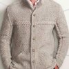 Men LJC Cardigan | Twisted Jacquard Lapel Double-Pocket Knitted Cardigan White