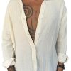 Men DJ Casual Shirts | Solid Color Lapel Single-Breasted Casual Long-Sleeved Shirt Beige