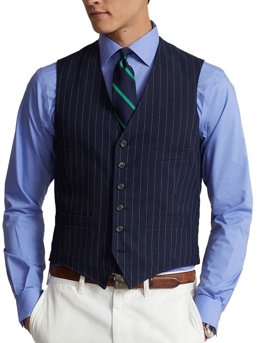 Men BXL Vest | Men'S Vintage Striped Cotton Single-Breasted Suit Vest Navy Blue