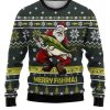 Men DJ Ugly Sweater | Merry Fishmas Print Slouchy Crew Neck Sweatshirt Dark Green