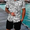 Men DJ Set | Men'S Animal Print Pocket Shirt And Shorts Two-Piece Set White