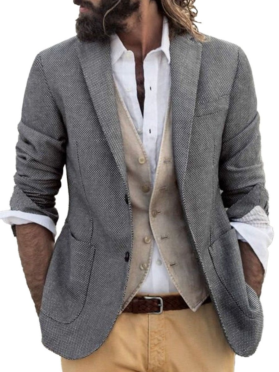 Men DJ Jacket | Vintage Lapel Double Pocket Casual Blazer Gray