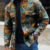 Men DJ Print Jacket | Colorful Cartoon Floral Print Corduroy Lapel Pocket Jacket Photo Color