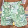 Men DJ Shorts | Watercolor Leaf Print Pocket Tie Track Shorts Green