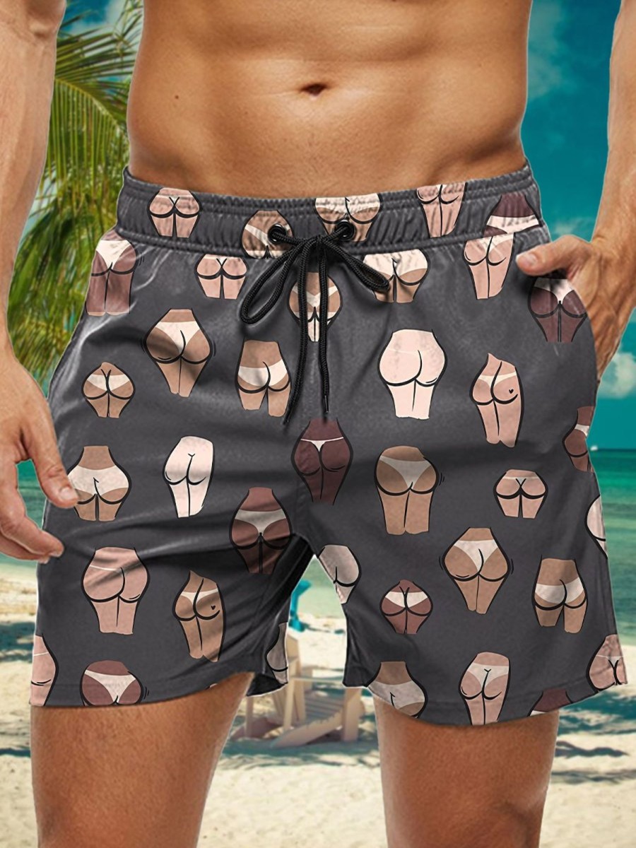 Men HWT Bottoms | Men'S Shorts Multinational Butts Print Beach Shorts Black