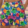 Men DJ Shorts | Men'S Iridescent Turtle Print Double Pocket Lace Up Beach Shorts Blue