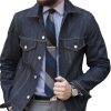 Men BXL Jacket | Men'S Retro Casual Multi-Pocket Denim Jacket Dark Blue