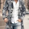 Men BXL Print Jacket | Men'S Casual Button Pocket Wool Geometric Stripe Print Stand Collar Coat Gray