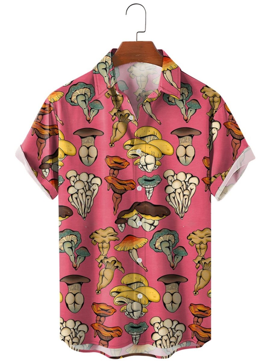 Men HLJ Shirts | Sexy Mushroom Personalized Short Sleeve Shirt Pink