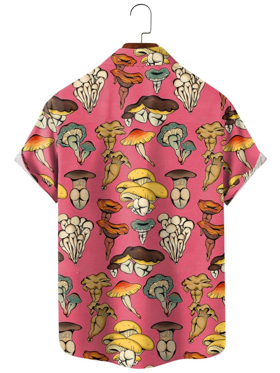 Men HLJ Shirts | Sexy Mushroom Personalized Short Sleeve Shirt Pink