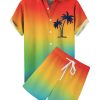 Men DJ Set | Men'S Colorful Rainbow Hawaiian Print Short Sleeve Set Photo Color